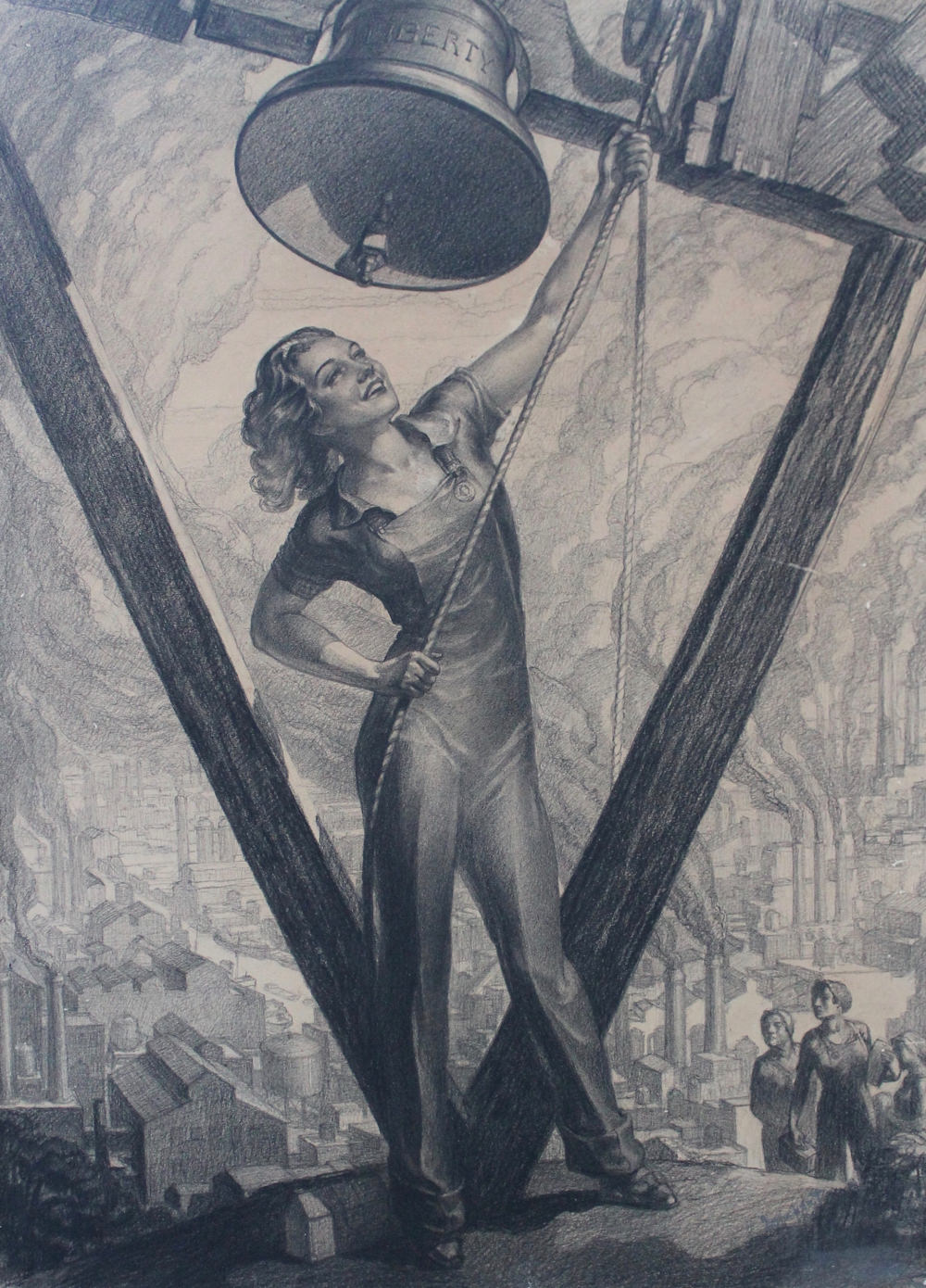 1000x1390 Lambert (American, 20thc.) American Workers, Liberty Bell - Liberty Bell Painting