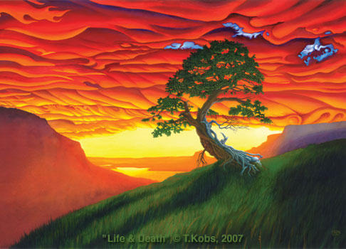 486x350 Life And Death Tree Sunset Clouds Landscape Painting - Life And Death Painting