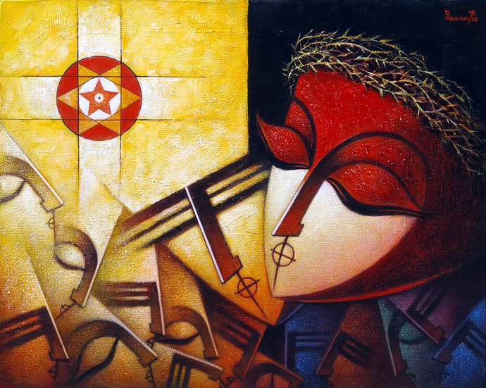 690x551 Reincarnation By Artist Debashis Jana Expressionism, Painting - Life Cycle Painting