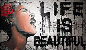 300x174 Framed Canvas Print Banksy Urban Life Is Beautiful Street Art - Life Is Beautiful Painting