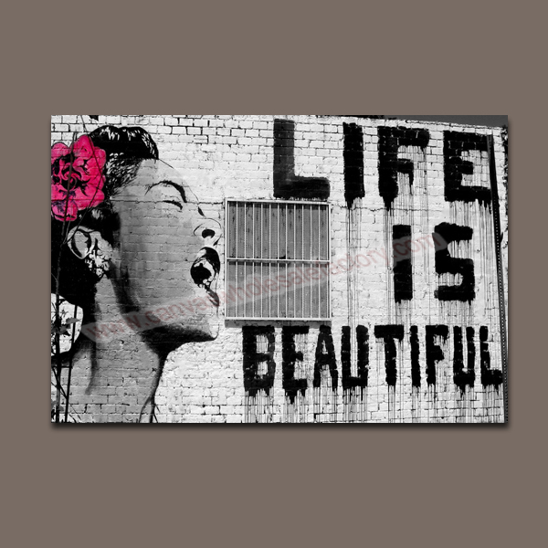 600x600 Home Decor Banksy Canvas Art Painting Of Life Is Beautiful Wall - Life Is Beautiful Painting