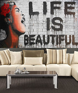 251x300 Huge Street Art Painting Banksy Life Is Beautiful Abstract Canvas - Life Is Beautiful Painting