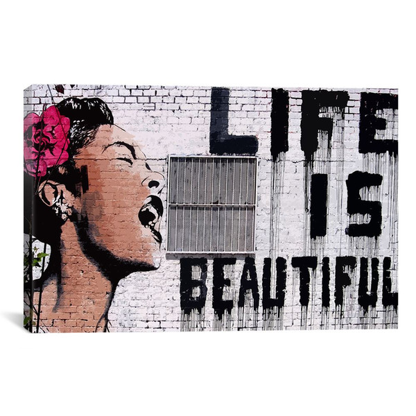 600x600 2018 Life Is Beautiful Banksy Canvas Painting Wall Pictures - Life Is Beautiful Painting