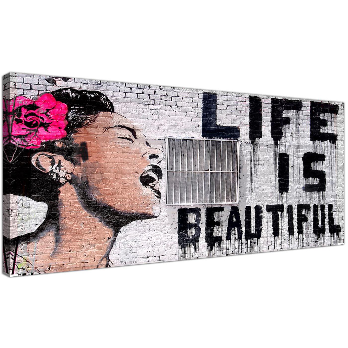 1400x1400 Life Is Beautiful Banksy Street Art Black White And Pink Graffiti - Life Is Beautiful Painting