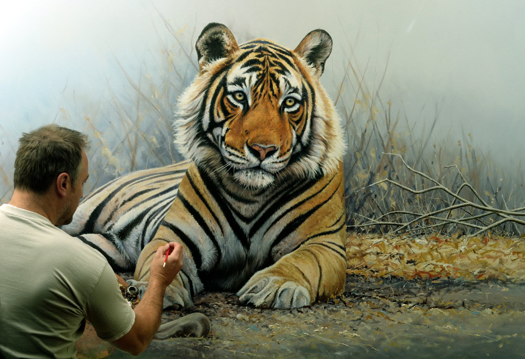 2000x1369 Prince Of India' Life Size Tiger Oil Painting - Life Size Painting