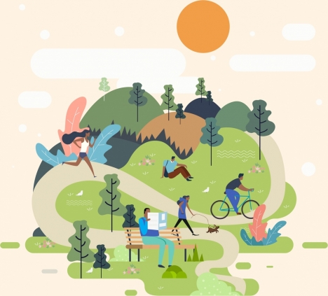 468x423 Lifestyle Painting People Activities Park Icons Cartoon Design - Lifestyle Painting