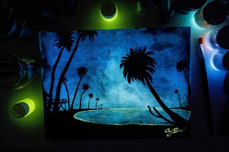 750x499 Glow In The Dark Paint Reveals Surprises In Paintings When Lights - Light And Dark Painting
