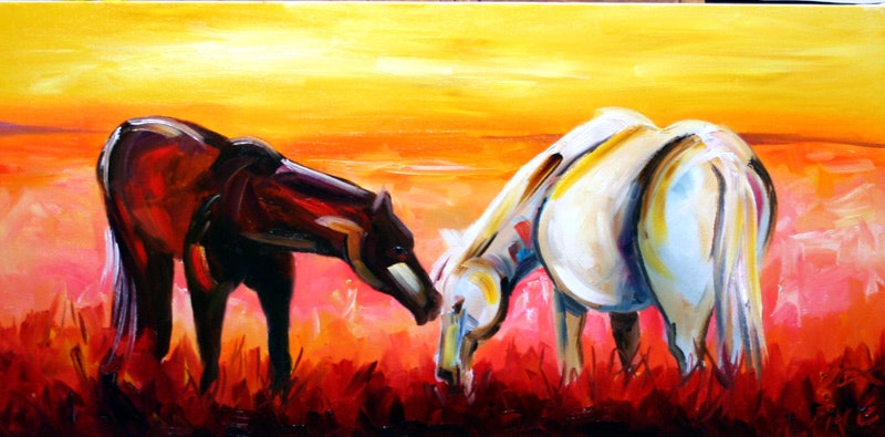 800x395 Horse Painting Dark And Light - Light And Dark Painting