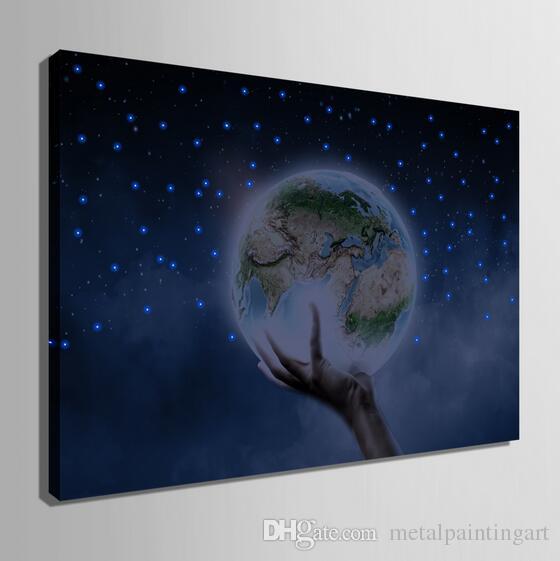 560x561 Wall Art Earth On My Hand Led Canvas Spray Painting Light Up - Light Up Painting