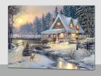 350x263 Winter Scenery Canvas Wall Art Print With Led,light Up Led Canvas - Light Up Painting