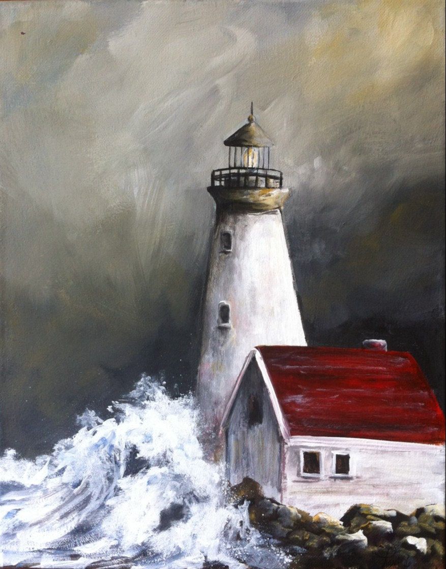 877x1120 Lighthouse Print Of Original Acrylic Painting - Lighthouse Acrylic Painting