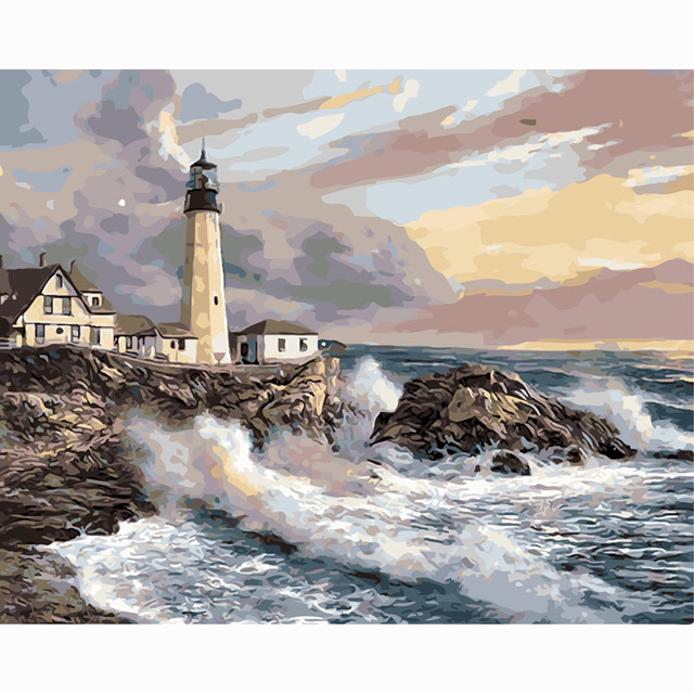 640x640 Lighthouse Seascape Picture On Wall Acrylic Painting By Numbers - Lighthouse Acrylic Painting