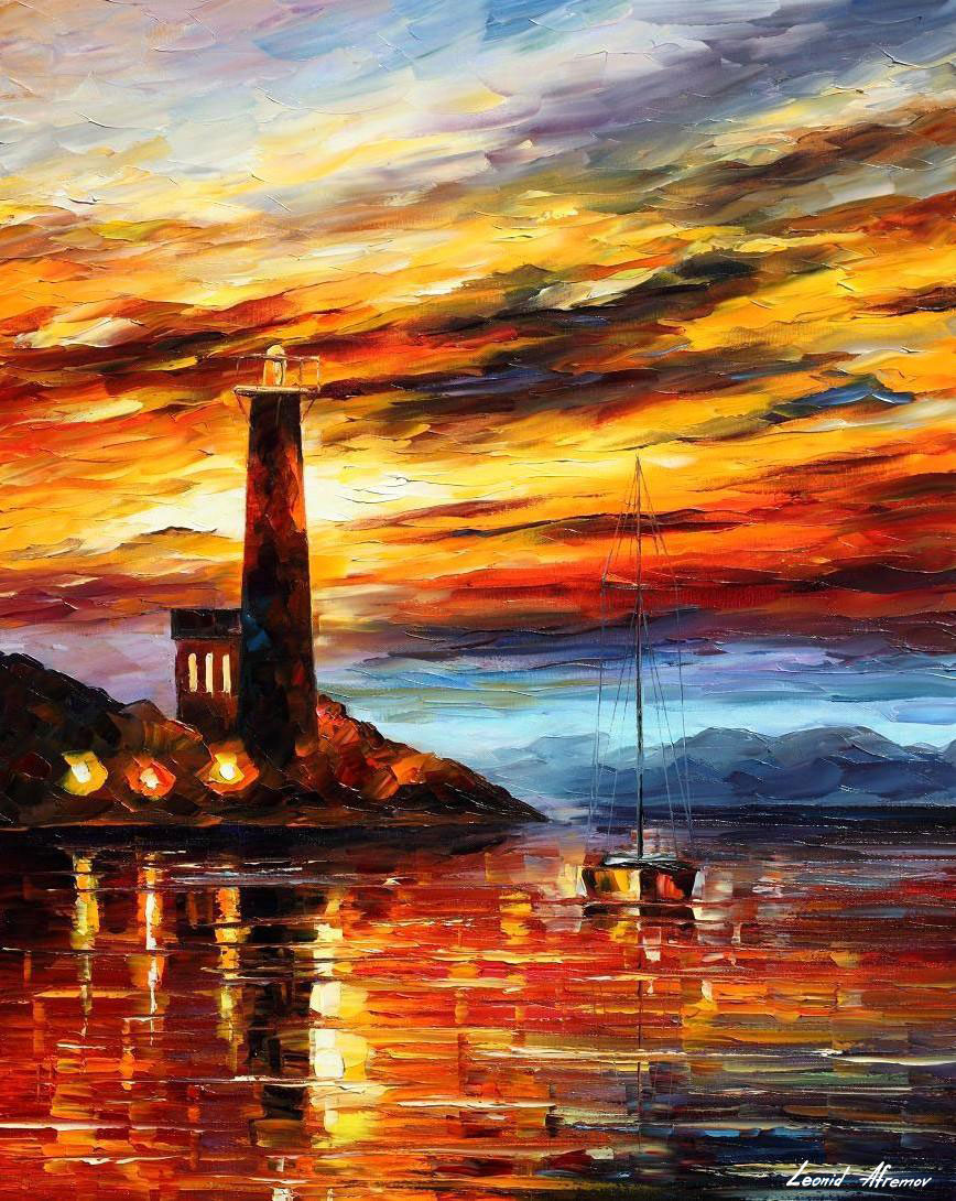 868x1090 By The Lighthouse Palette Knife Oil Painting On Canvas By Leonid - Lighthouse Acrylic Painting