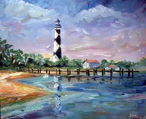 480x390 Cape Lookout Lighthouse Painting - Lighthouse Acrylic Painting