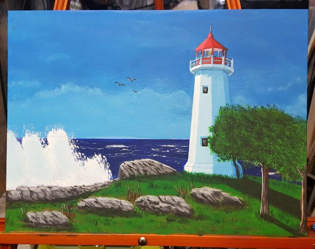 640x505 Daniel Rose Artwork Lighthouse Original Painting Acrylic - Lighthouse Acrylic Painting