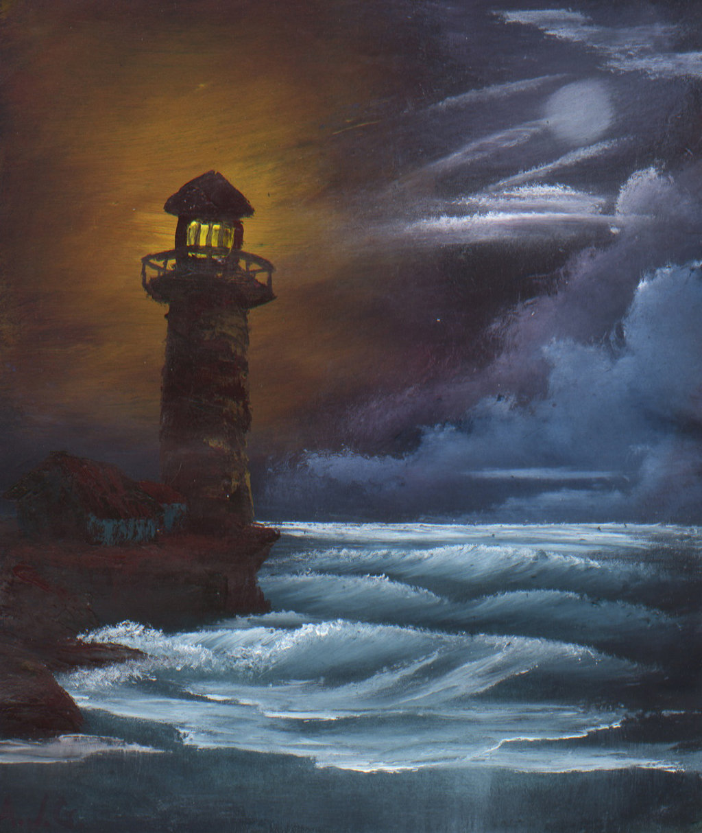 1024x1214 Lighthouse - Lighthouse At Night Painting
