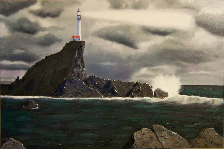 770x513 Saatchi Art Lighthouse - Lighthouse At Night Painting