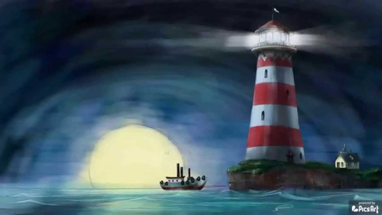 1280x720 Time Lapse Video Tutorial On Drawing A Lighthouse With Picsart - Lighthouse At Night Painting