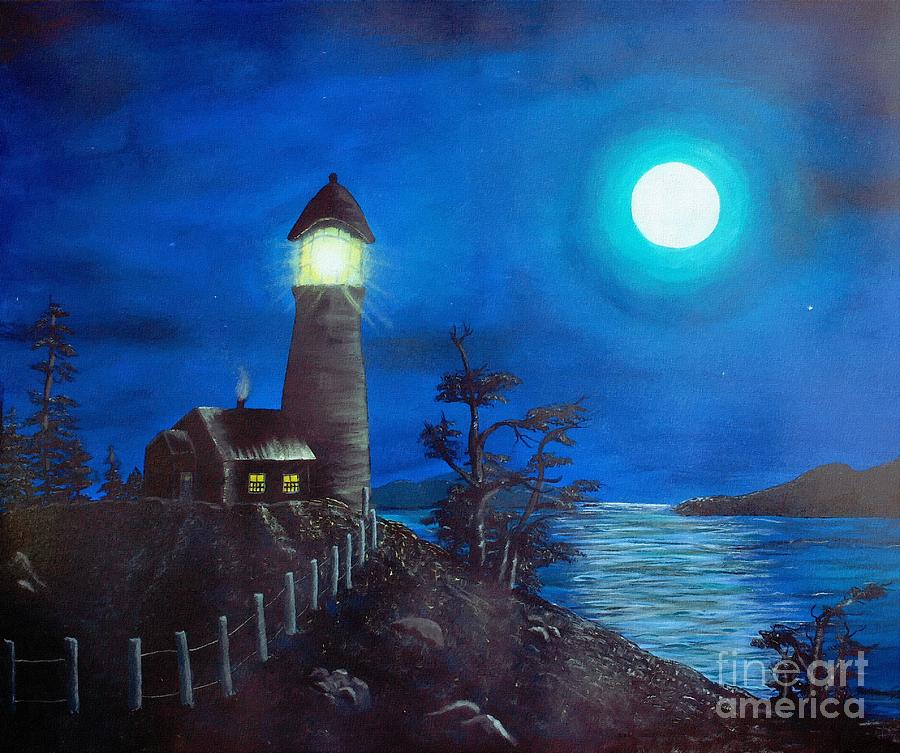 Lighthouse At Night Painting at Explore collection