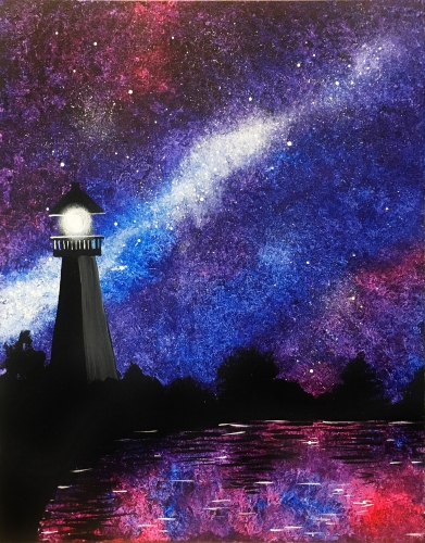 391x500 Learn To Paint Milky Way Lighthouse - Lighthouse At Night Painting