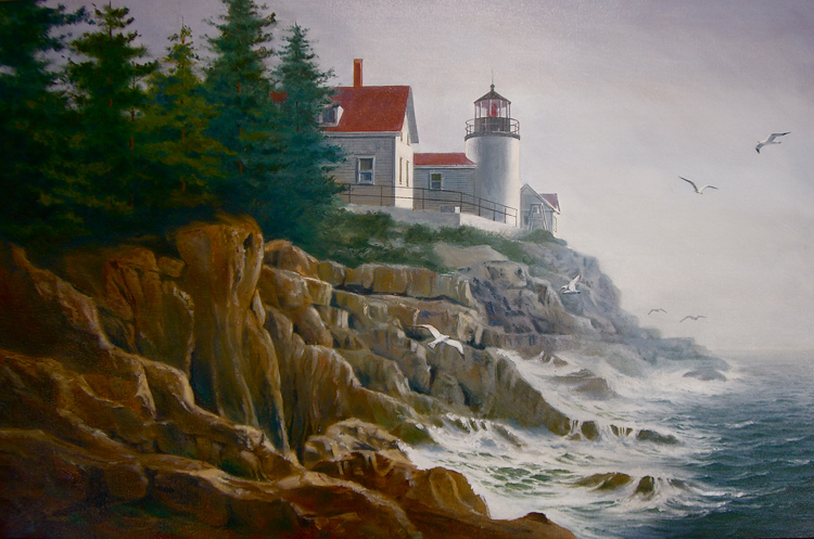 750x497 Oil Painting Of Bass Harbor Lighthouse - Lighthouse Oil Painting