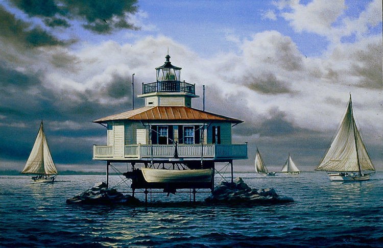750x486 Oil Painting Of Choptank Lighthouse By Richard Moore - Lighthouse Oil Painting