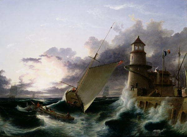 600x442 Boat By A Lighthouse A Squall Going Off Painting Francis Danby - Lighthouse Oil Painting