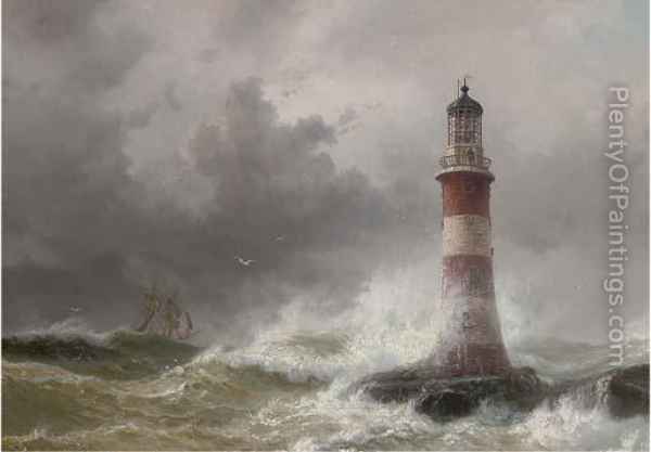 600x417 The Lonely Vigil The Eddystone Lighthouse Oil Painting - Lighthouse Oil Painting