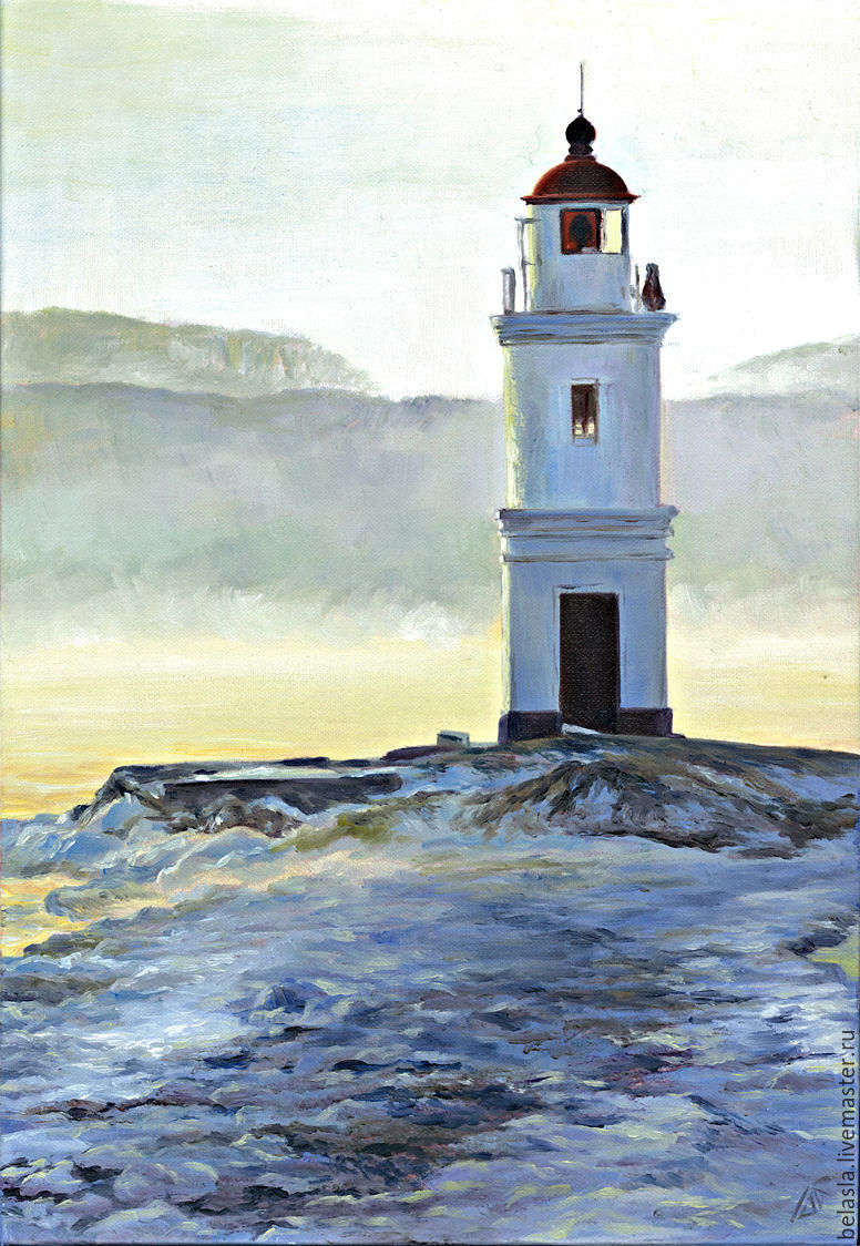 776x1124 Oil Painting Tokarevskogo Lighthouse, Vladivostok, Russia Shop - Lighthouse Oil Painting