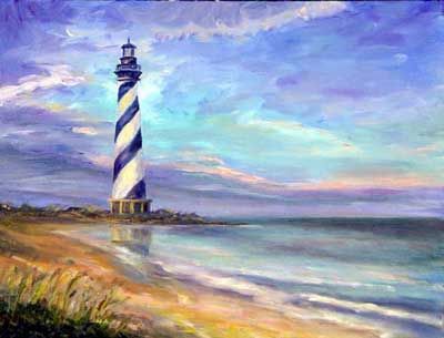 400x305 Cape Hatteras Lighthouse Oil Painting On Canvas Lighthouse - Lighthouse Oil Painting
