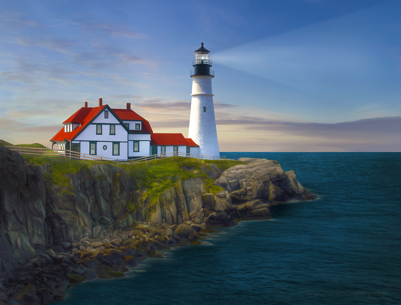 1400x1067 Port Lighthouse Painting By Artist J. Charles Featuring - Lighthouse Painting