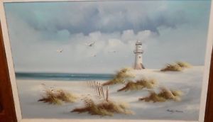 300x172 Betty Moore Huge Original Oil On Canvas Seascape Lighthouse - Lighthouse Painting
