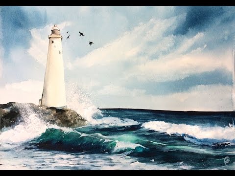 480x360 Watercolor Lighthouse Painting Demonstration - Lighthouse Painting