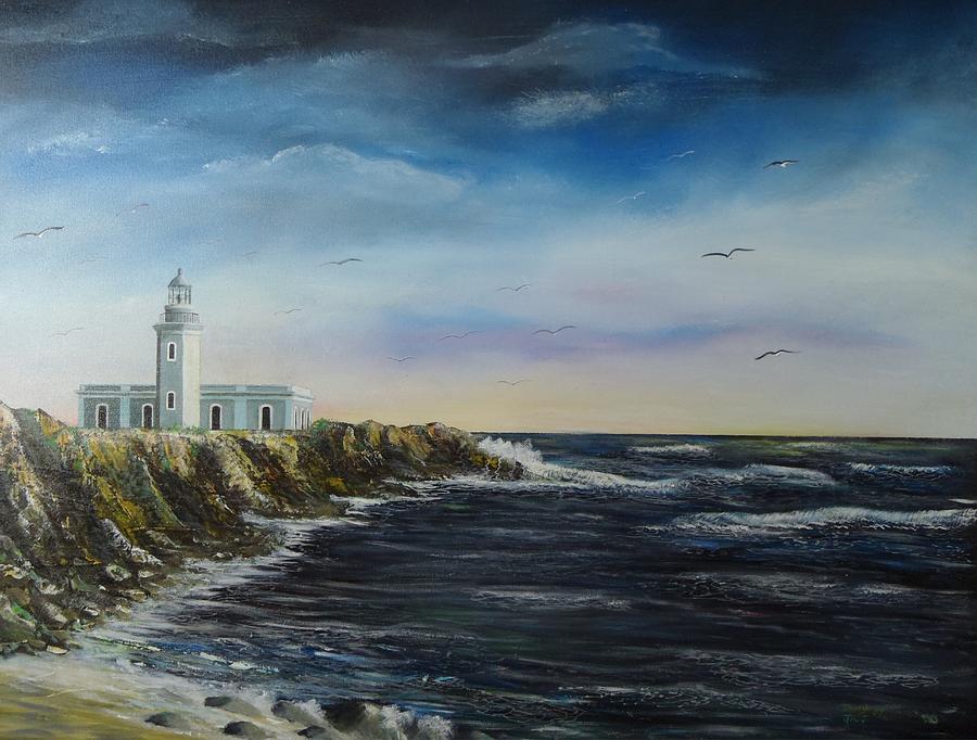 900x682 Cabo Rojo Lighthouse Painting By Tony Rodriguez - Lighthouse Painting
