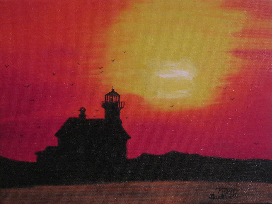 900x675 Lighthouse Silhouette Painting By Kimber Butler - Lighthouse Silhouette Painting