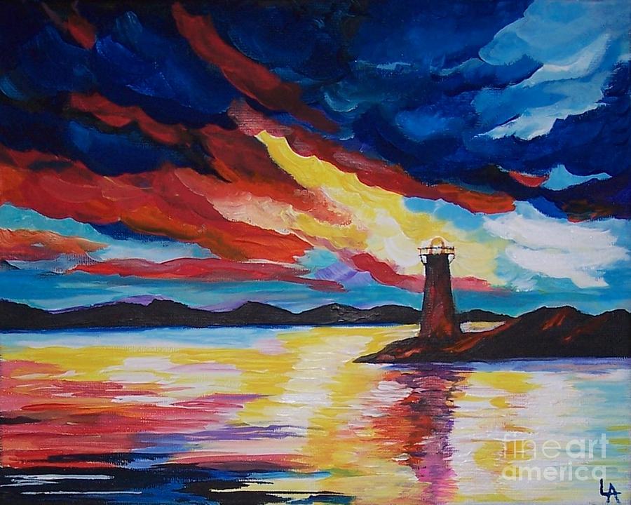 900x720 Lighthouse Storm Painting By Leslie Allen - Lighthouse Storm Painting