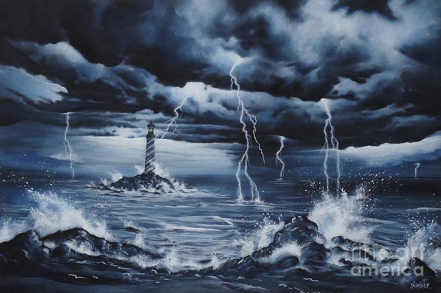 900x598 Lighthouse Storm Painting By Zach Kintner - Lighthouse Storm Painting
