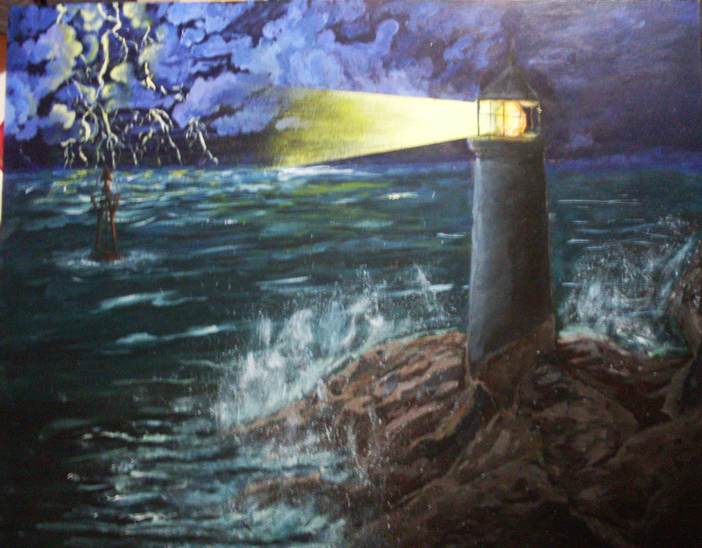 1012x790 Lighthouse Storm. By Sebastr021 - Lighthouse Storm Painting
