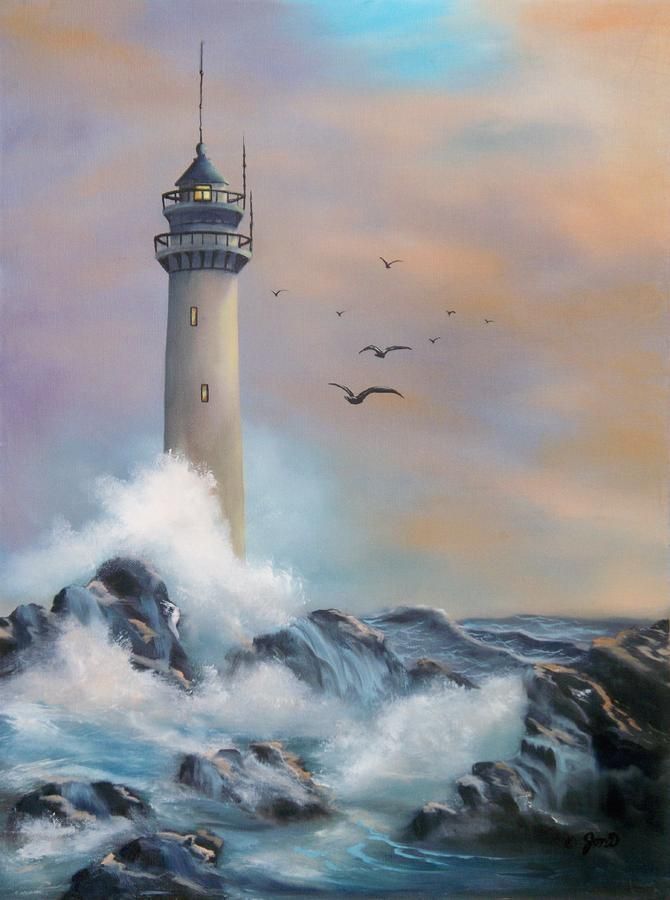 670x900 Lighthouse Art Lighthouse Art, Illustrations, Drawings - Lighthouse Storm Painting