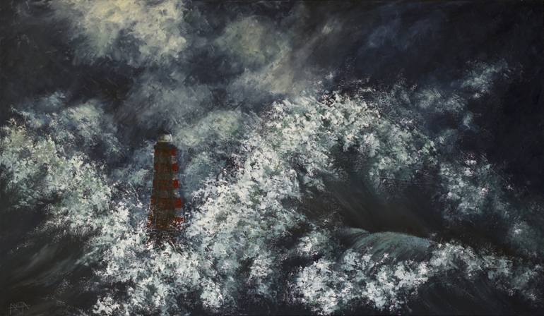 770x448 Saatchi Art Lighthouse In The Storm Painting By Bringel - Lighthouse Storm Painting