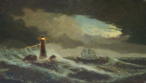 300x172 Ship In A Storm - Lighthouse Storm Painting