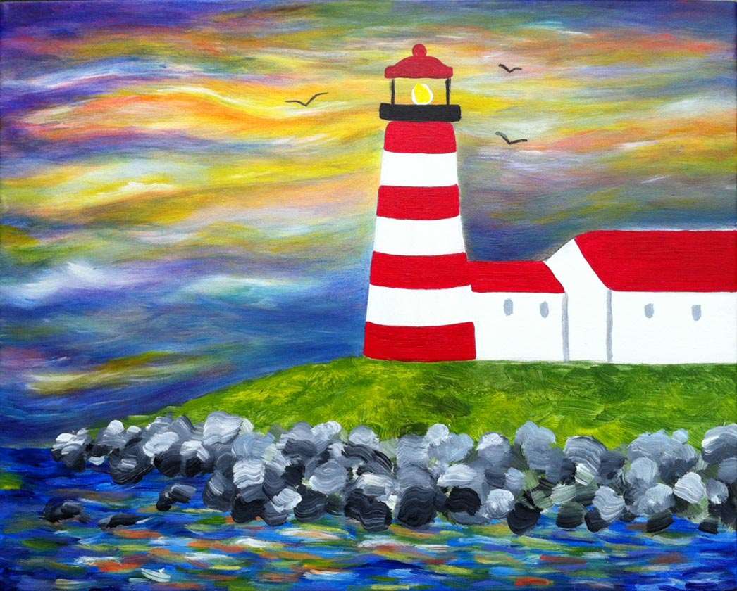 1046x840 Lighthouse Sunset - Lighthouse Sunset Painting