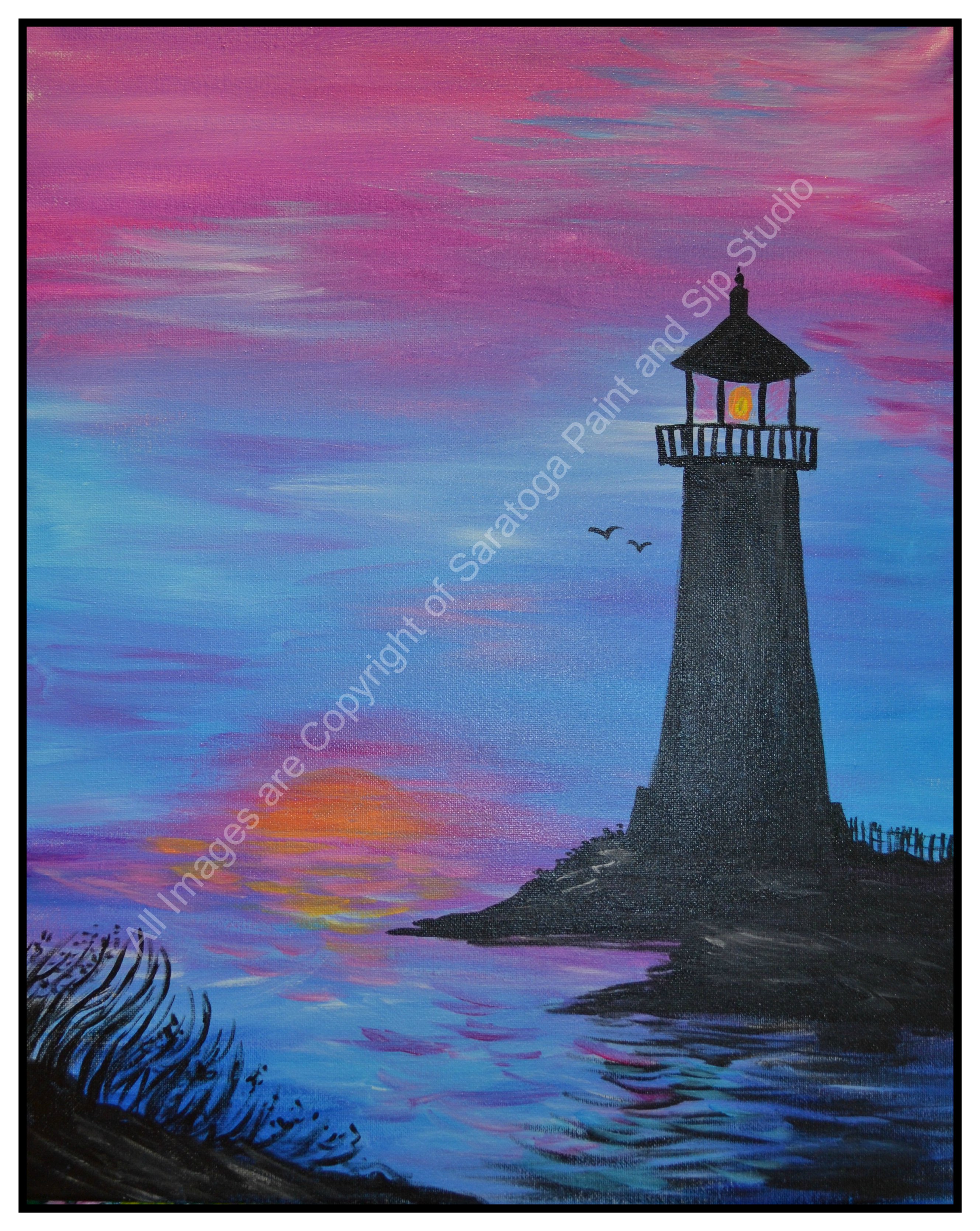 Lighthouse Sunset Painting at PaintingValley.com | Explore collection ...