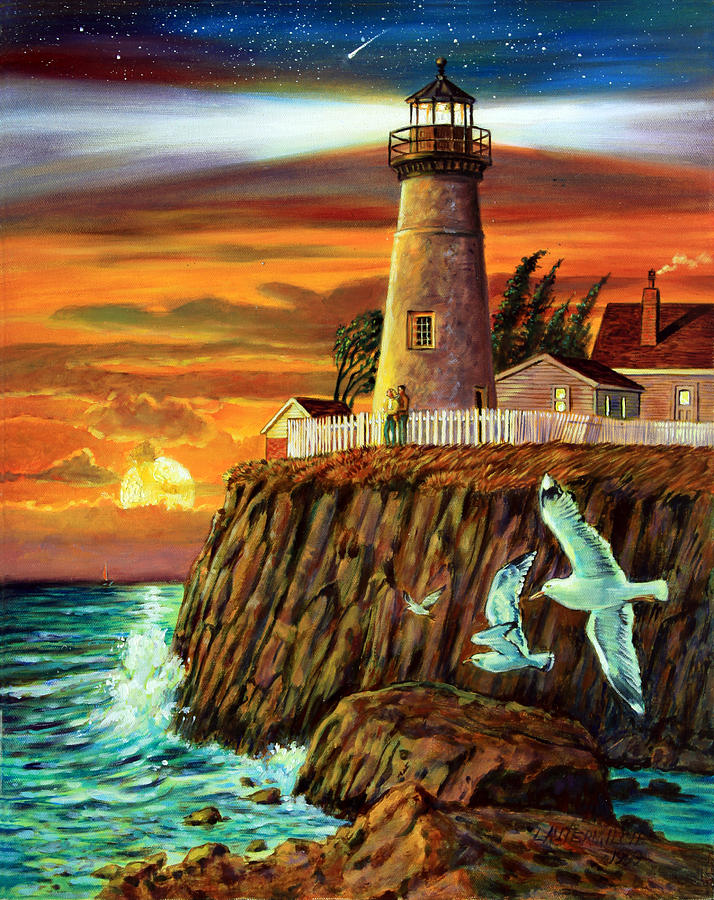 714x900 Lighthouse Sunset Painting By John Lautermilch - Lighthouse Sunset Painting