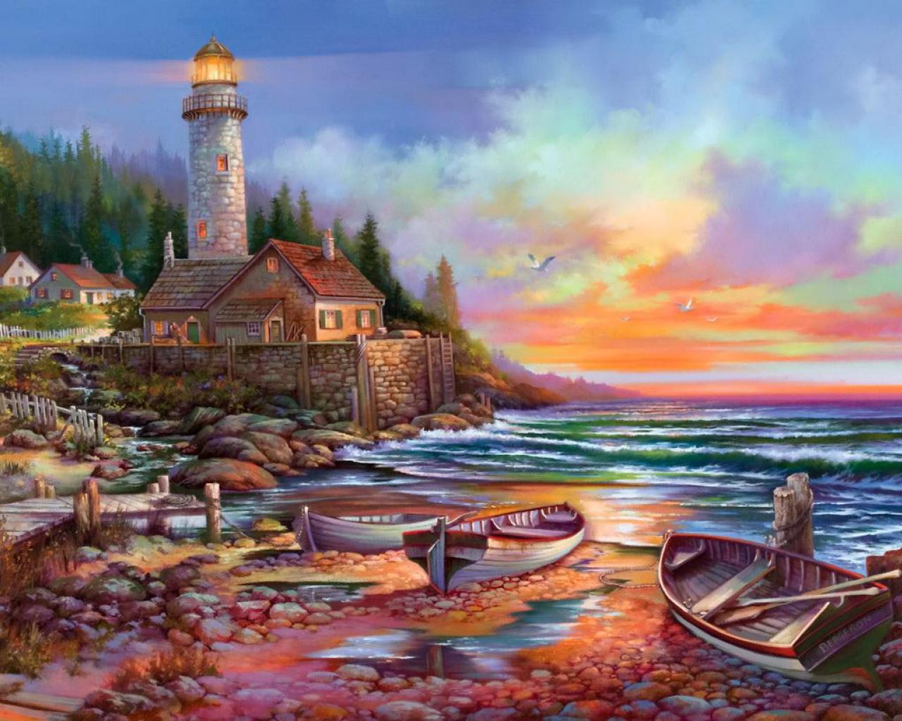 Lighthouse Sunset Painting at Explore collection