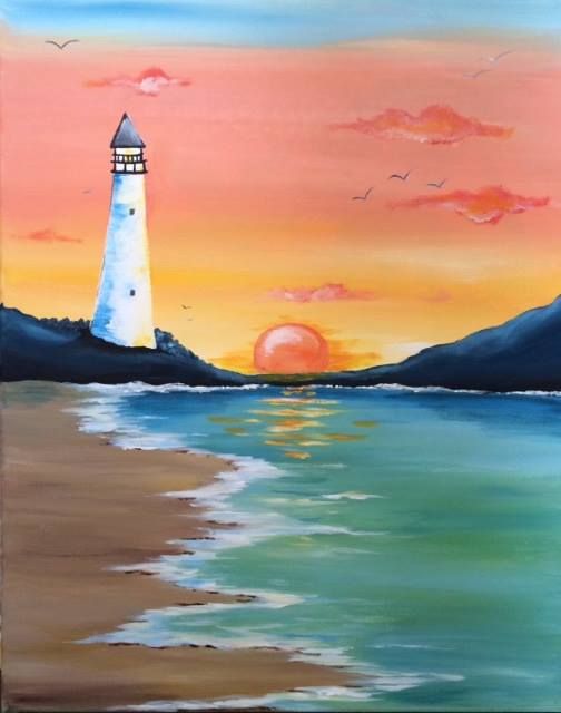 504x640 Lighthouse Sunset Painting For Beginner. Painting Tutorial Art - Lighthouse Sunset Painting