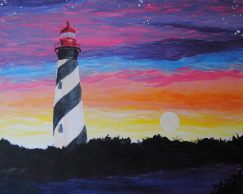 500x400 Paint Nite - Lighthouse Sunset Painting