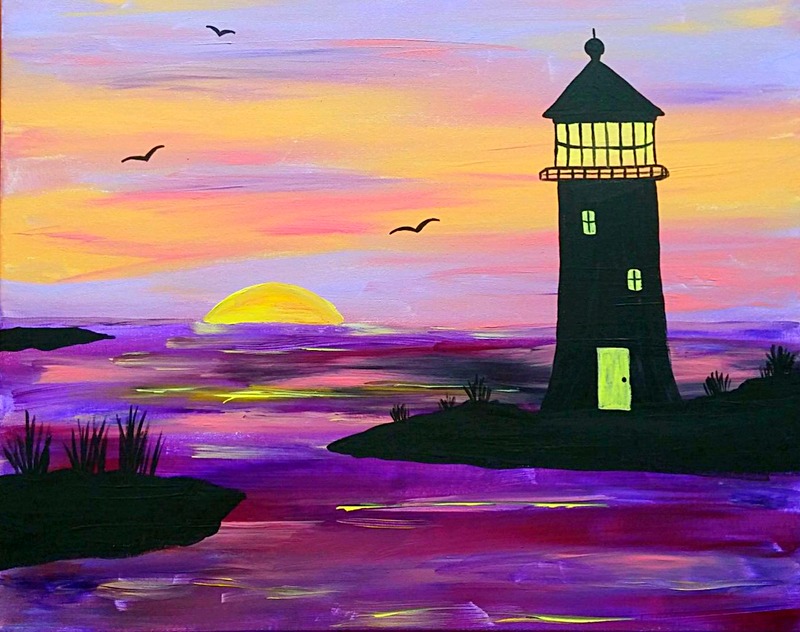 Lighthouse Sunset Painting at PaintingValley.com | Explore collection ...