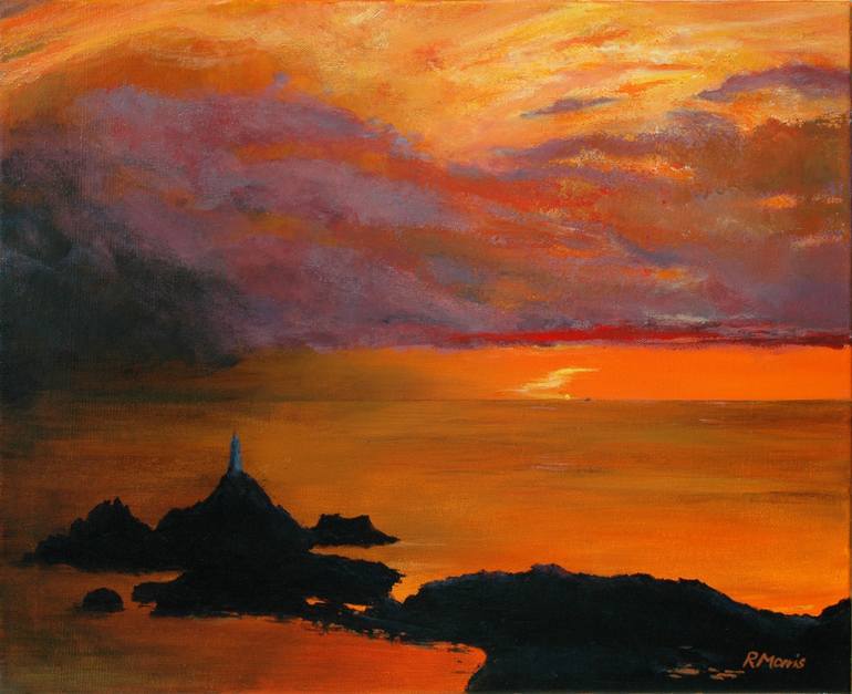 Lighthouse Sunset Painting at PaintingValley.com | Explore collection ...