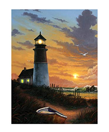 371x450 Ohio Wholesale Radiance Lighted Canvas Wall Art - Lighthouse Sunset Painting